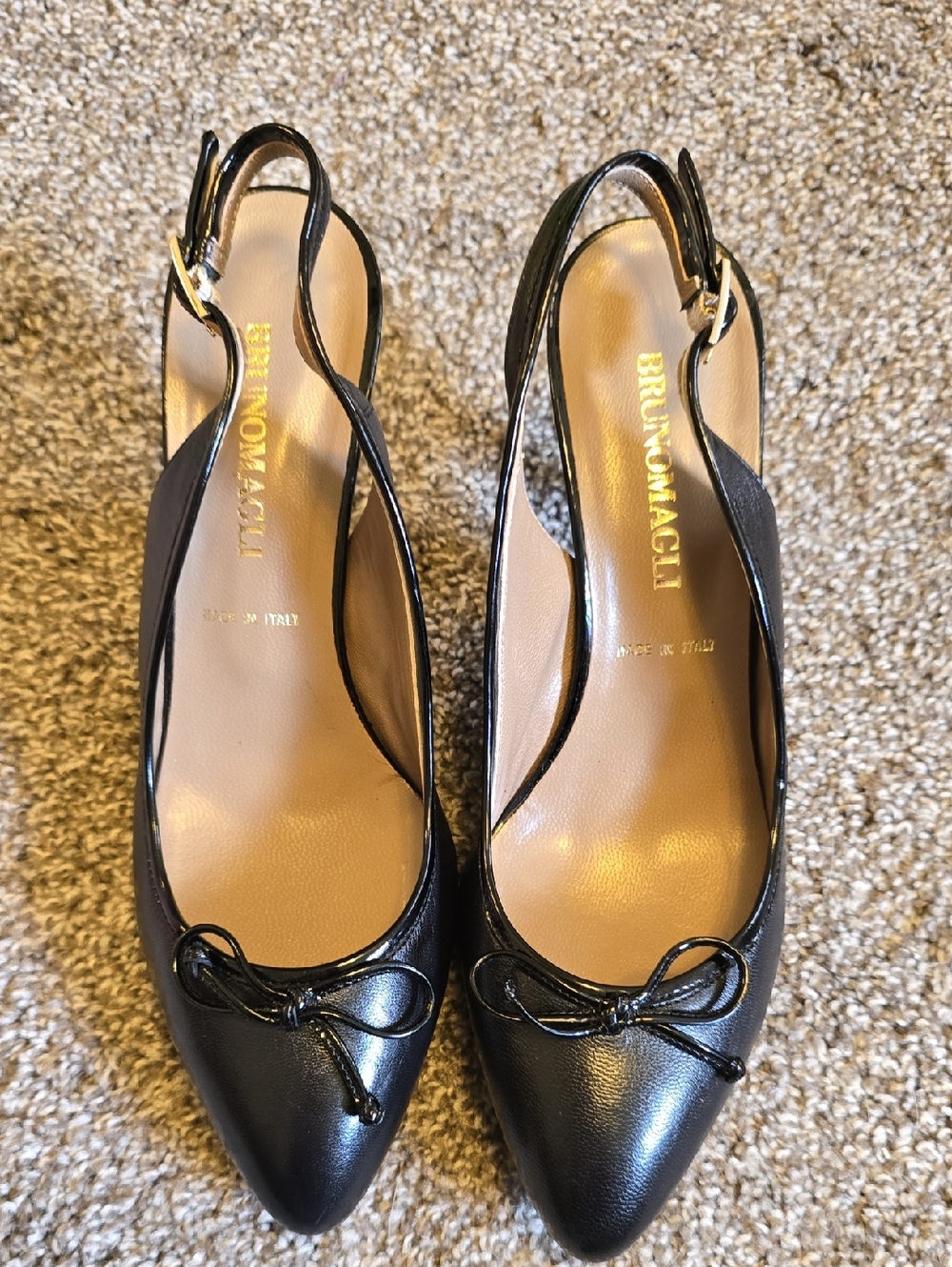 Bruno Magli Black Leather Slingback Pointed Toe Flats with Bow NWOT